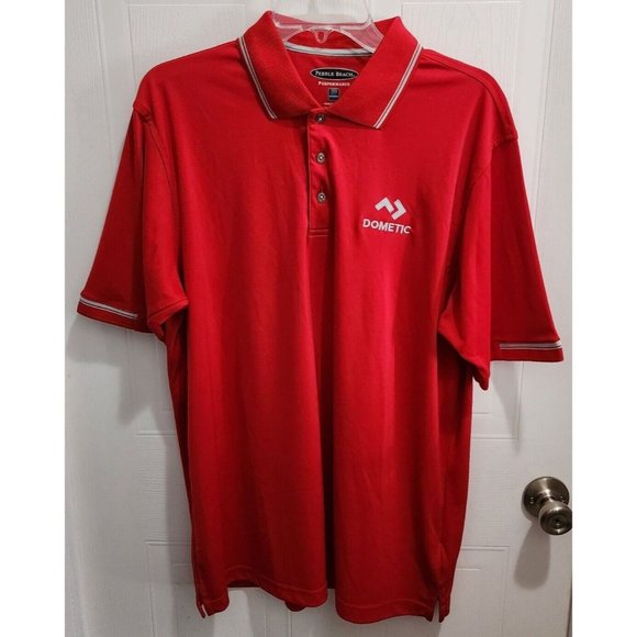 DOMETIC RV Camping Marine Logo Red Pebble Beach SS Polo Shirt Size Large - Picture 1 of 10